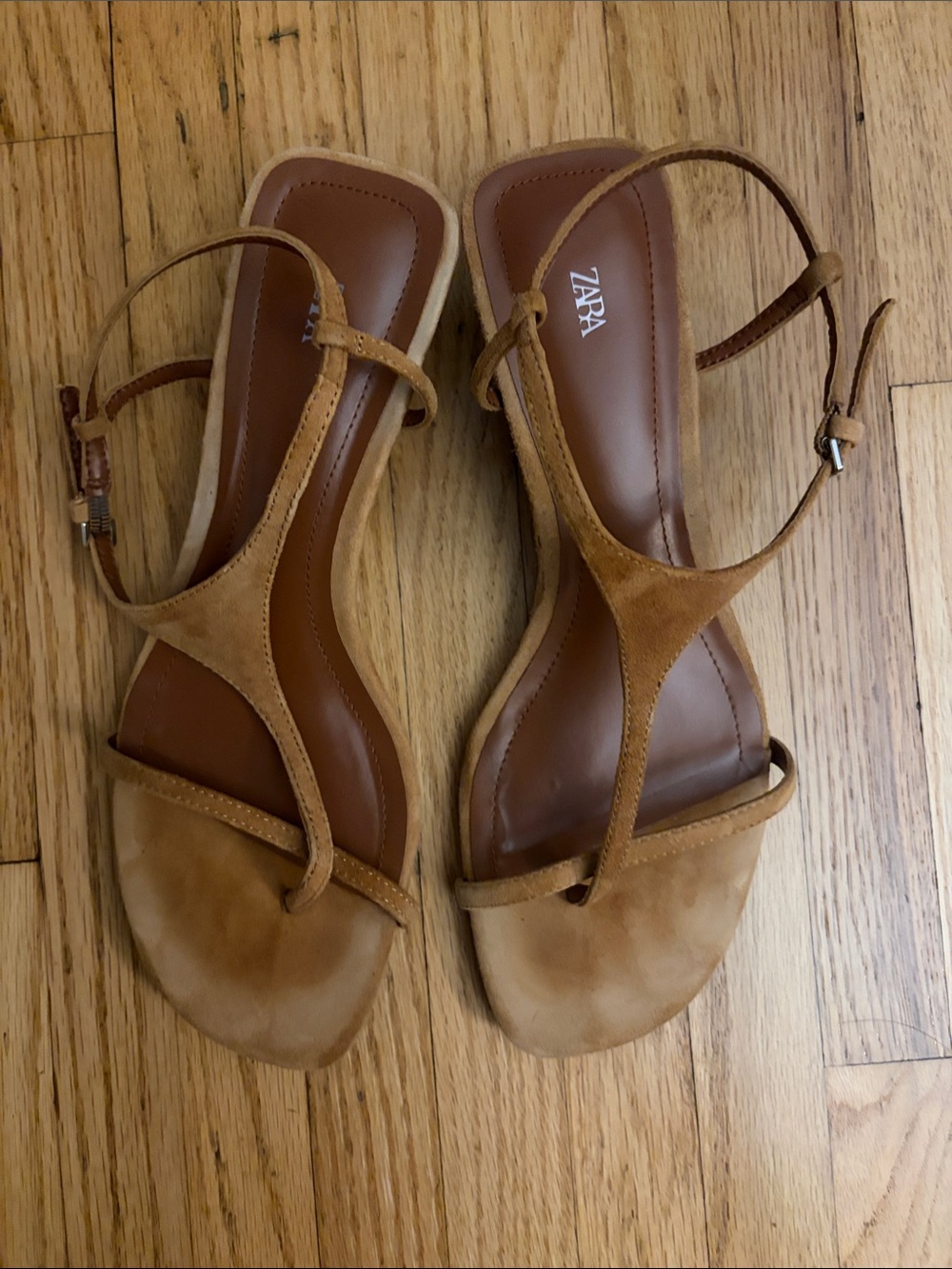 Zara Suede Kitten Heel Thong Sandal - Picture 6 of 8